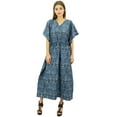 thumbnail image 3 of Bimba Women's Long Cotton Kaftan Maxi Printed Kimono Dress Drawstring Cover Up Nightwear, 3 of 5