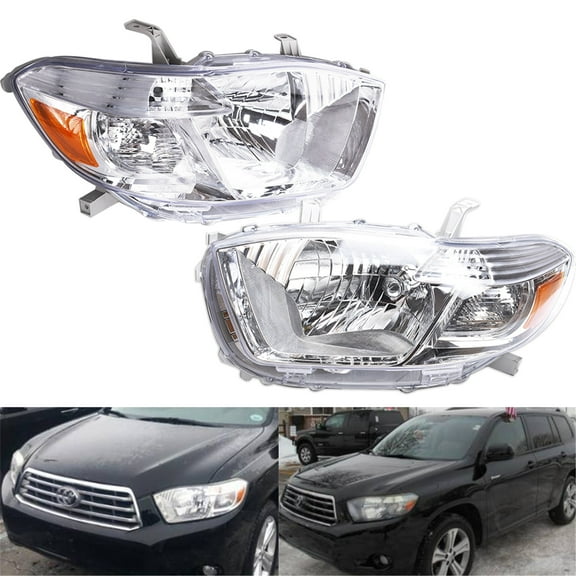 Headlight Assembly Headlamp Pair Driver Passenger Side Replacement for Toyota Highlander 2008-2010