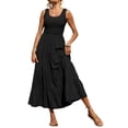 thumbnail image 4 of Tiqkatyck Summer Dress, Women's 2024 Casual Loose Plain Maxi Sundress Smocked Tank Dress Sleeveless Summer Beach Tiered Maxi Dresses , sundresses for Women Black, 4 of 7
