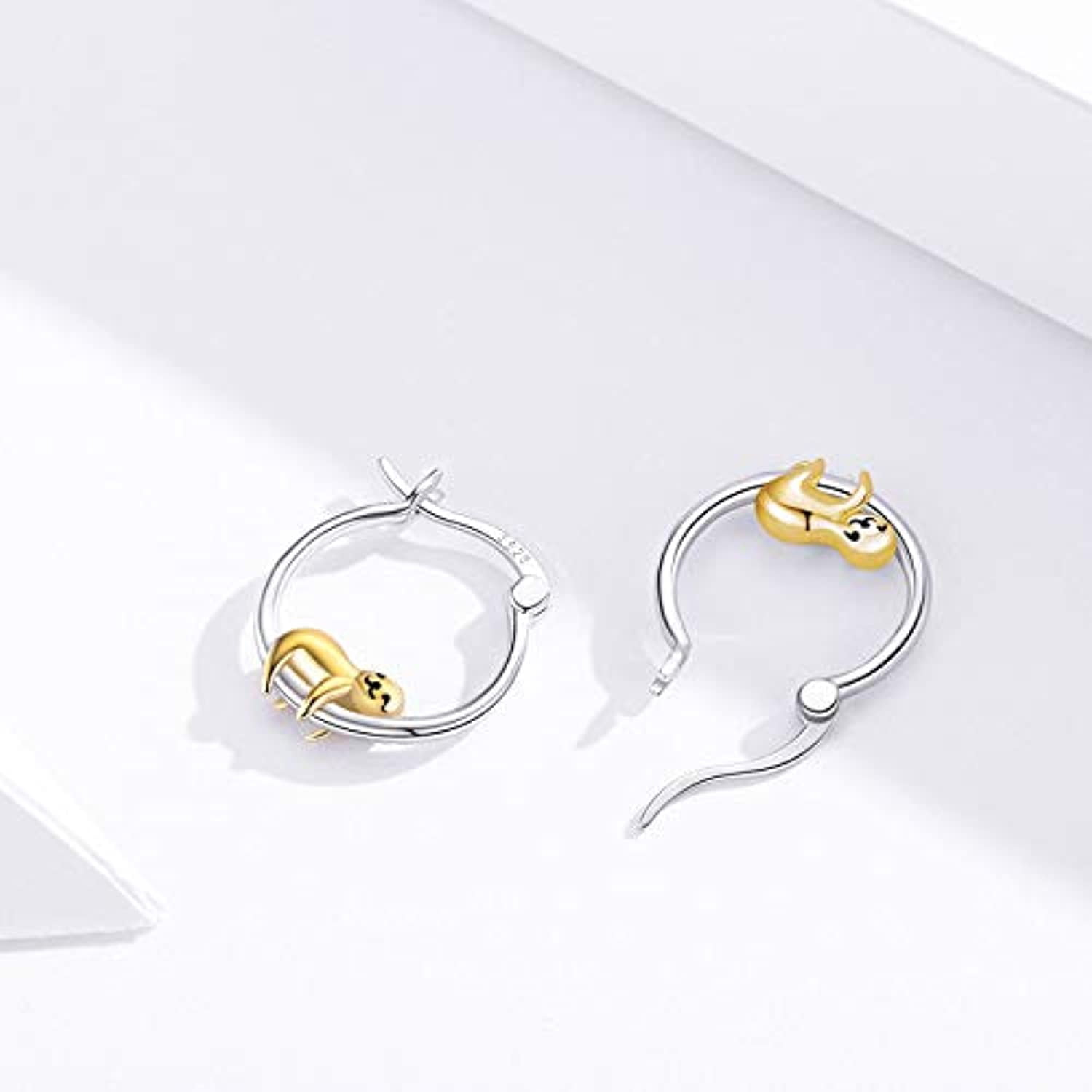 Coachuhhar Sloth Hoop Earrings, Sterling Silver, (Includes Gift Box and Silver Clean Cloth), 0.63 in