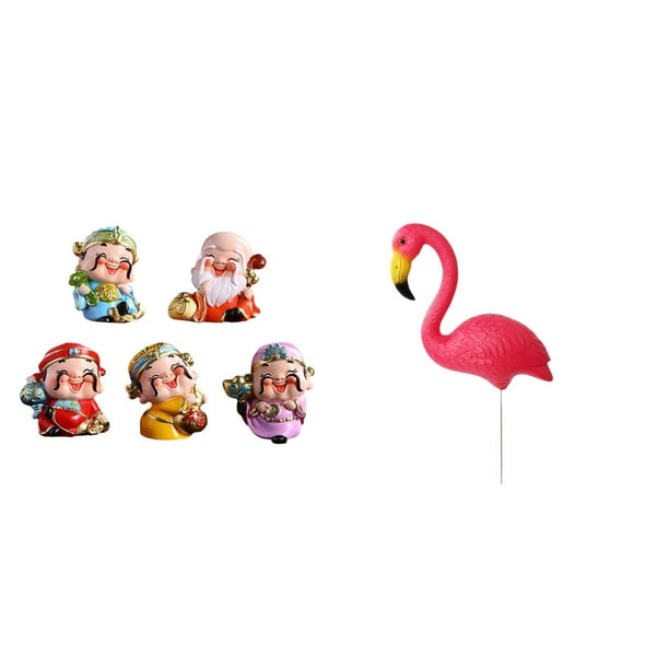 Figura de escritorio,Figura de dibujos animados del dios de la fortuna,regalo de Feng Shui,Estatua de estaca de jardín,Adorno de flamenco para jardín,patio,porche,Estatua de