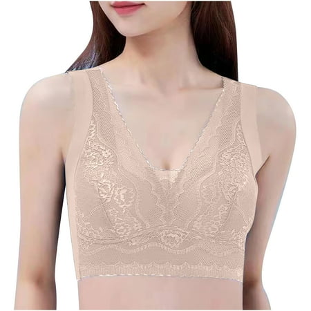 BYOIMUD Lace Bralette Bra Savings Gathering Chest Support Underwear for Old Ladies Daily Bra Wear Everywhere Comfort Gift for Women Fashion 2023 Plus Size Khaki XXXL