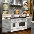 thumbnail image 4 of Akicon 48" Slide-in Freestanding Professional Style Gas Range with 6.7 cu. ft. Oven, 8 Burners, Convection Fan, Cast Iron Grates. White & Stainless Steel, 4 of 7
