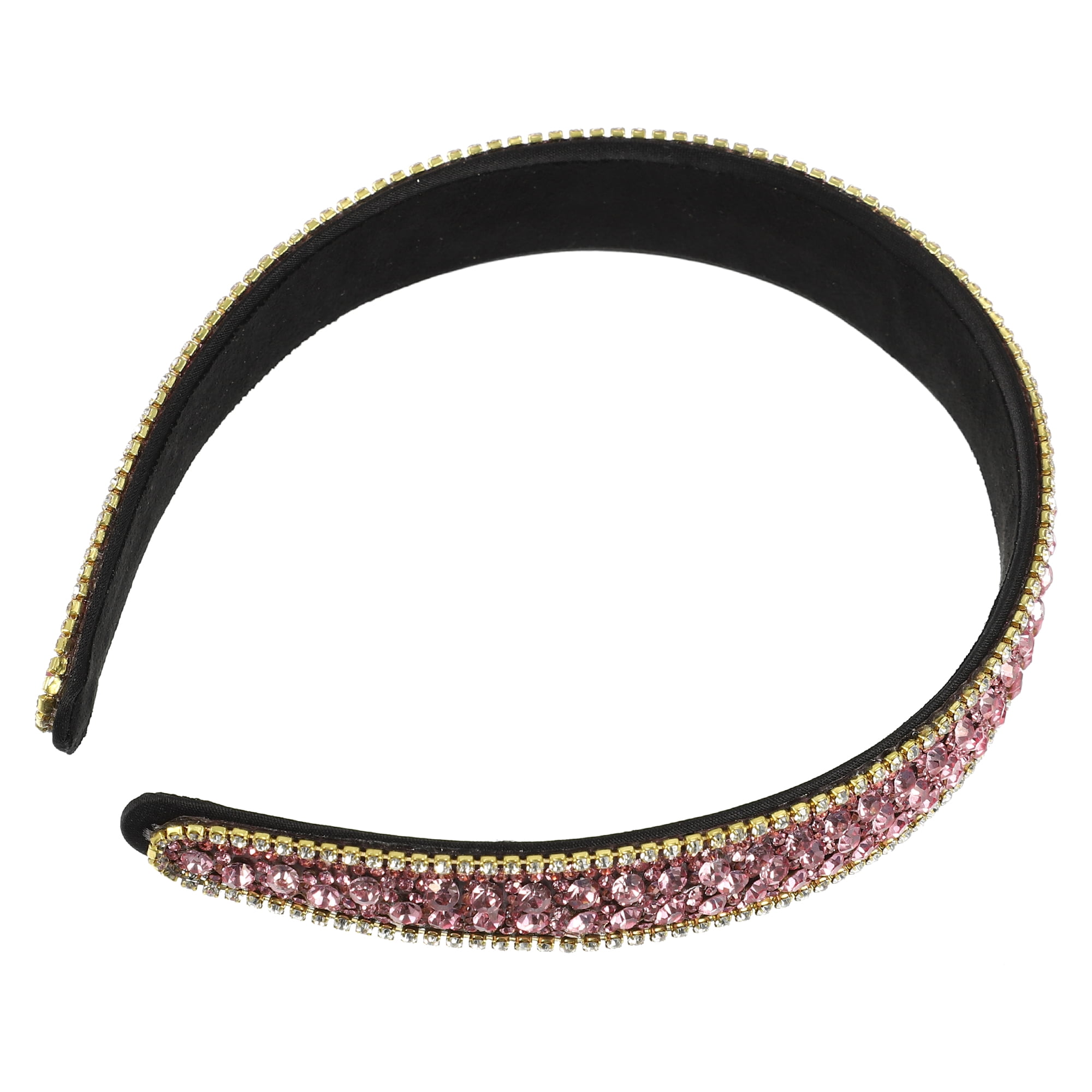Unique Bargains Rhinestone Headband for Women1 Inch Wide Pink