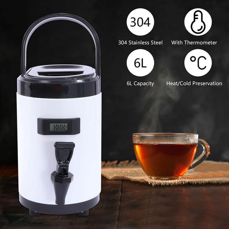 OUKANING 12L/3.17Gal Square Cold Hot Insulated Beverage Dispenser Hot Cold  Beverage Jar Coffee Tea Dispenser Silver 