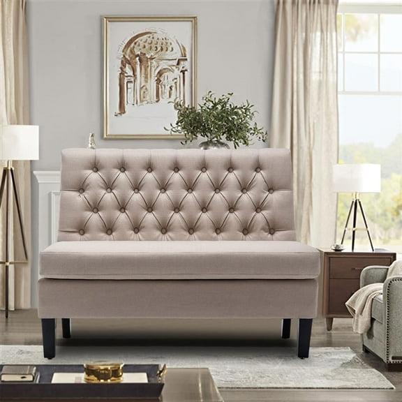 Andeworld Modern Loveseat Settee Button Tufted Sofa Couch Upholstered Banquette Dining High Back Living Room Funiture,Khaki