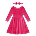 thumbnail image 6 of SILVERCELL 1-9T Toddler Girls Christmas Velvet Twirl Dresses + Headband, Little Girl Casual Long Sleeve Swing A-Line Skater Party Dress, 1-9 Years, Rose Red, 6 of 8