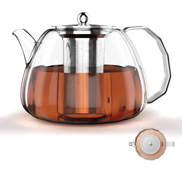 Luvan Tetera Con Infusor Acero Inoxidable 1.3l con manija de vidrio de borosilicato Xtellar transparente