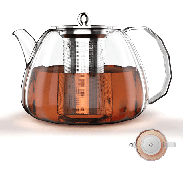 Luvan Tetera Con Infusor Acero Inoxidable 1.3l con manija de vidrio de borosilicato Xtellar transparente