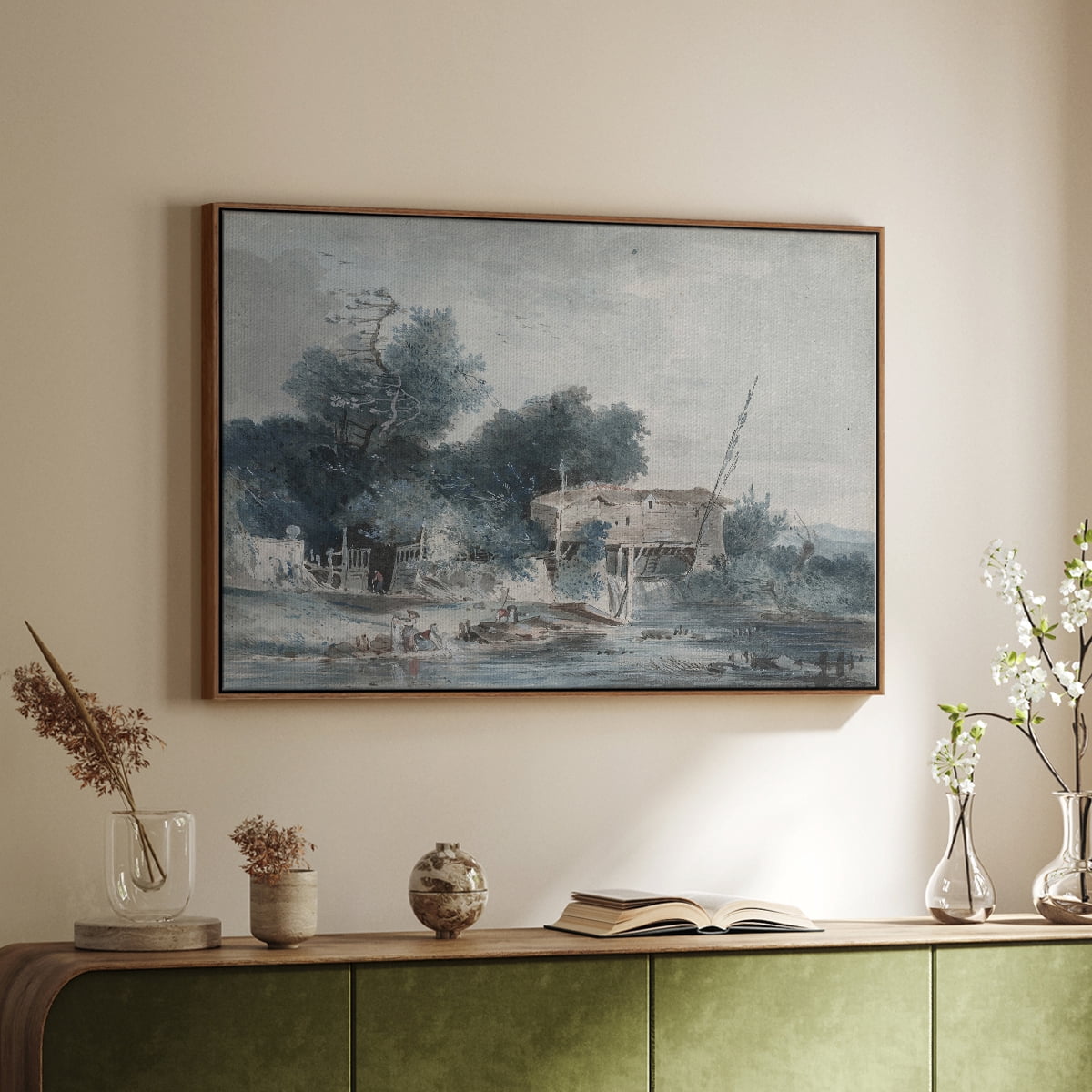 Vintage Landscape-CCCXLVII By Wexford Home Framed in Walnut Wood Gallery Wrapped Canvas 25 in. x 37 in.