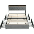 thumbnail image 4 of Full/Queen Size Bed Frame with 4 Storage Drawers and Charging Station, Velvet Upholstered Platform Bed Frame with Storage Headboard, USB Ports and Wooden Slats Support, No Box Spring Needed, Gray, 4 of 9