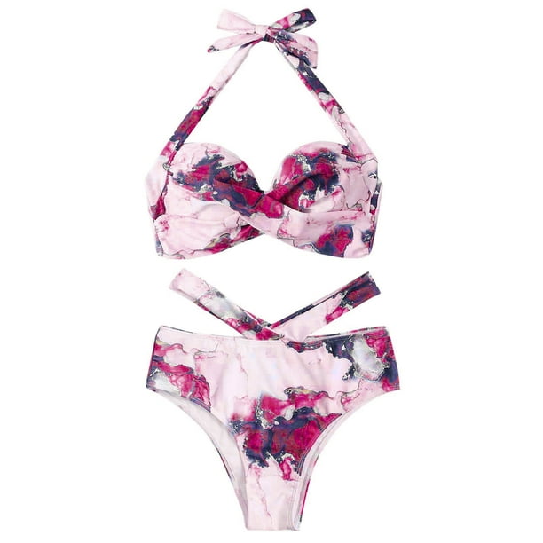 Conjuntos de Bikinis Traje de Baño Trajes de Baño Para Mujer 2 Piezas Estampado Tropical Hawaiano Traje de Baño Cami Sujetador Y Volantes Conjuntos de Baño Ropa de Playa Odeerbi ODB118950