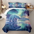 thumbnail image 2 of Castle Fairy Teens Wildlife Aurora Polar Bear Quilt King,Icy Lake Snow Mountain King Coverlet Set,Mint Lavender White, 2 of 7