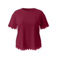 thumbnail image 6 of Women's Oversized Crew Neck Short Sleeve T Shirt, Lace Patchwork Detail with Relaxed Loose Fit, for Summer Casual Daily Wear or Street Style Outfits Wine, 6 of 6