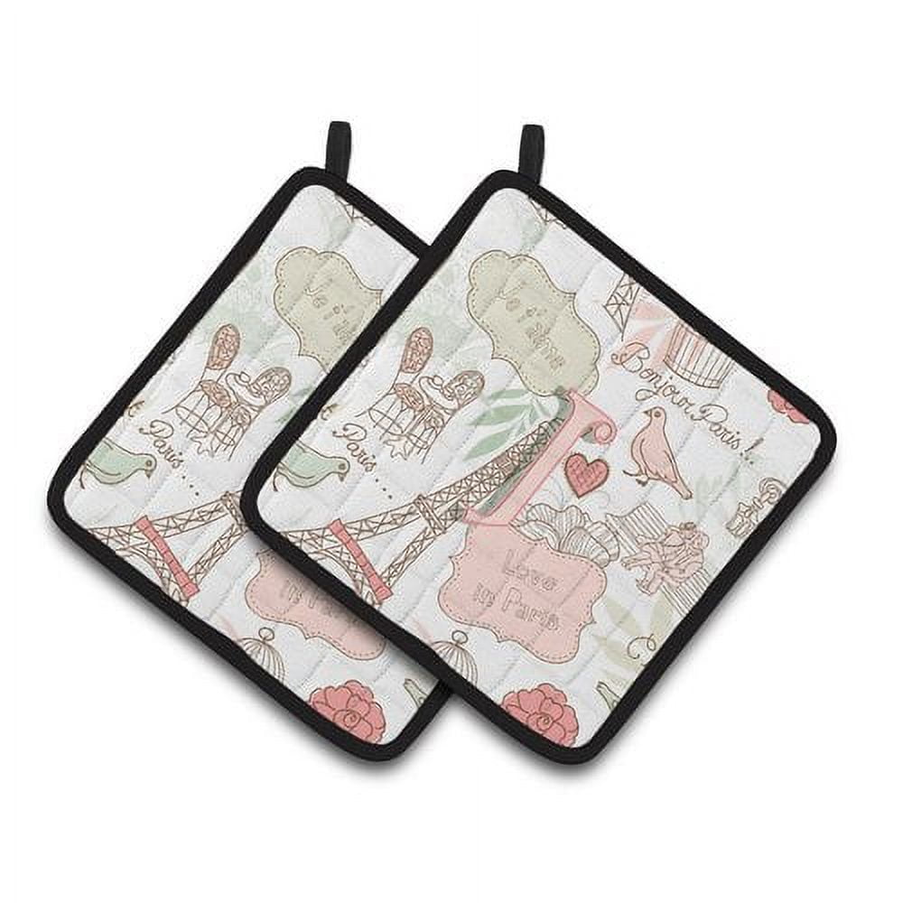 Carolines Treasures CJ2002-LPTHD Letter L Love in Paris Pink Pair of Pot Holders, 7.5 x 3 x 7.5 in.