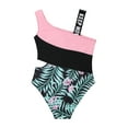 thumbnail image 2 of Sholeno Girls One Piece Bathing Suit Colorblock One Shoulder Swimsuits Summer Beach Sport Swimwear Pink Lily 14, 2 of 6