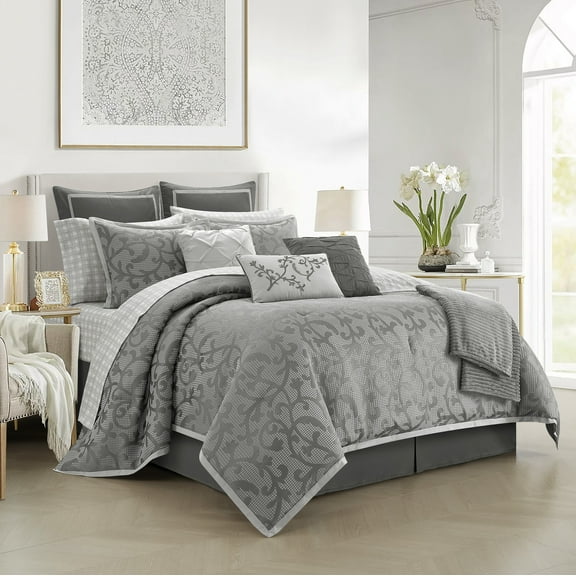 Nanshing Johnella 14 Piece Comforter Set, Grey, California King