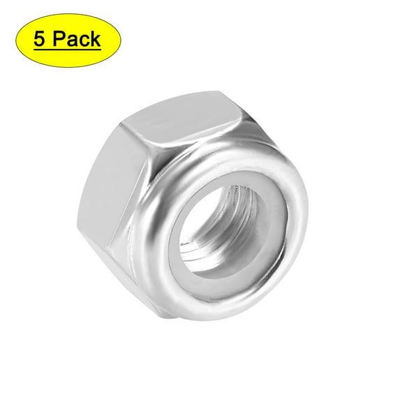 M14 x 2mm Nylon Insert Hex Lock Nuts, Carbon Steel White Zinc Plated 5 Pcs