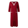 thumbnail image 3 of Women's Zipper Front Robe 3/4 Sleeve Housecoat Calf Length Casual Nightgown Loose Bathrobe With Pockets Dog Nightgown Womens Summer Nightgowns Long Summer Nightgowns Women Womens Summer Nightgown Size, 3 of 7