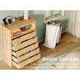 thumbnail image 5 of Fluted Dresser for Bedroom, Storage Organizer with 5 Drawers, Chest of Drawers with LED Light & Charging Station, Modern Farmhouse Nightstand for Bedroom, Living Room, Hallway, Natural Oak, 5 of 5