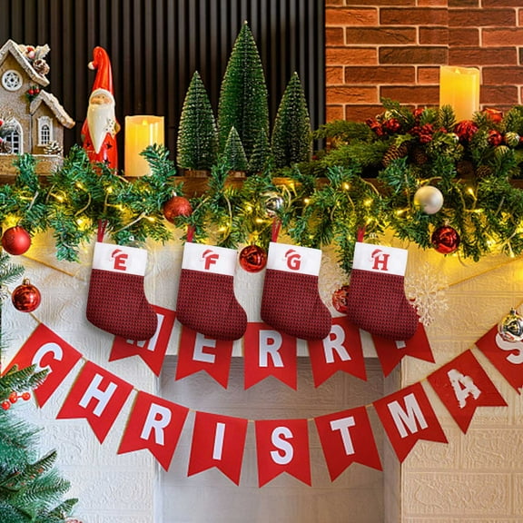 Boovnll 26 Letters Christmas Stockings, 6" Knitted Personalized Pendant Mini Red Christmas Stocking White Cuff for Holiday Fireplace Xmas Tree Party Decor Ornaments, Christmas Decorations
