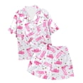 thumbnail image 2 of Bibifish Womens Pajama Set Summer Satin Notch Collar Short Sleeve Top Shorts 2 Piece Nightwear Home Soft Sleepwear, 2 of 2
