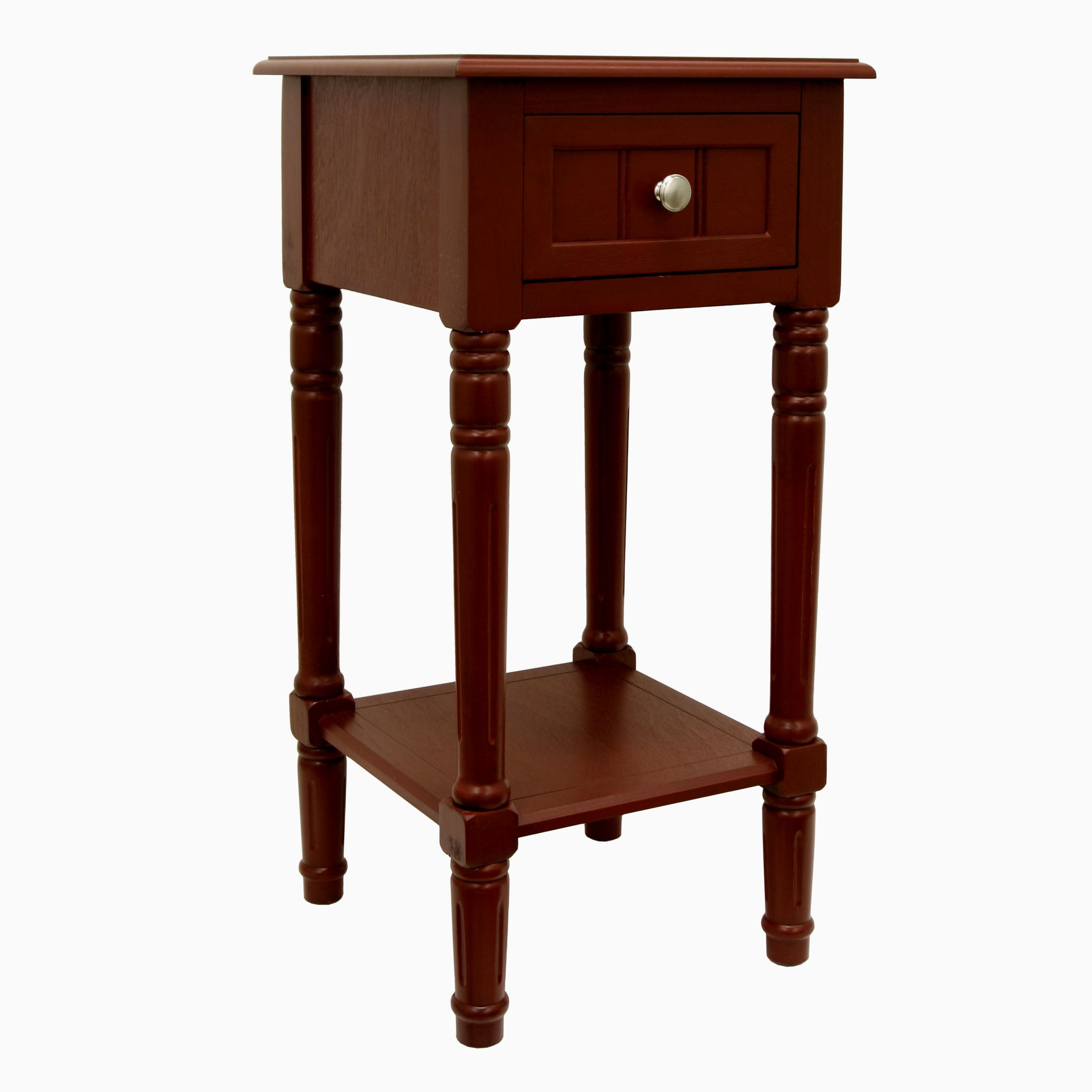 Simplify One Drawer Wood Accent Table with Shelf, Red Finish