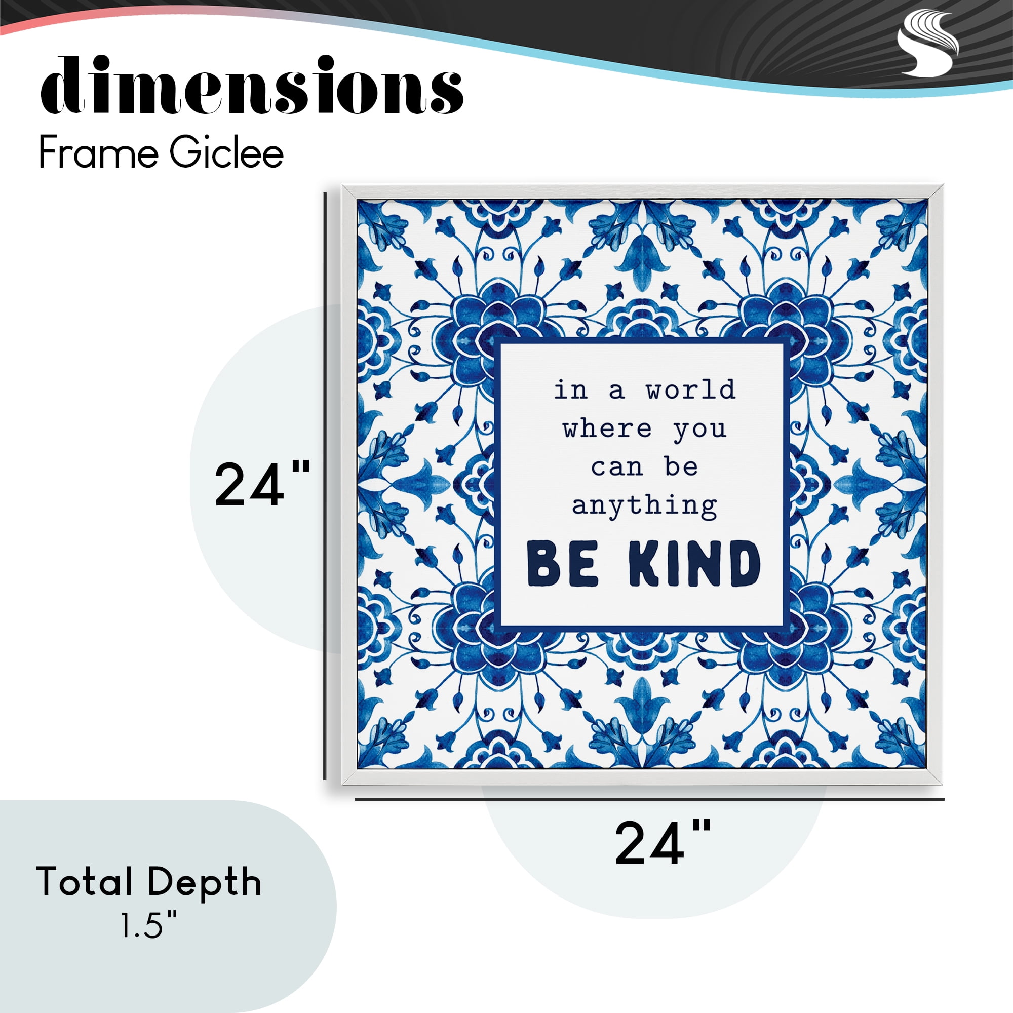 Patterned Be Kind Encouragement White Framed Giclee Art, design by Lettered and Lined