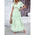 thumbnail image 5 of Women'S V Neck Short Sleeve Floral Lace Wedding Dress Bridesmaid Cocktail Party Maxi Dress Green M, 5 of 9