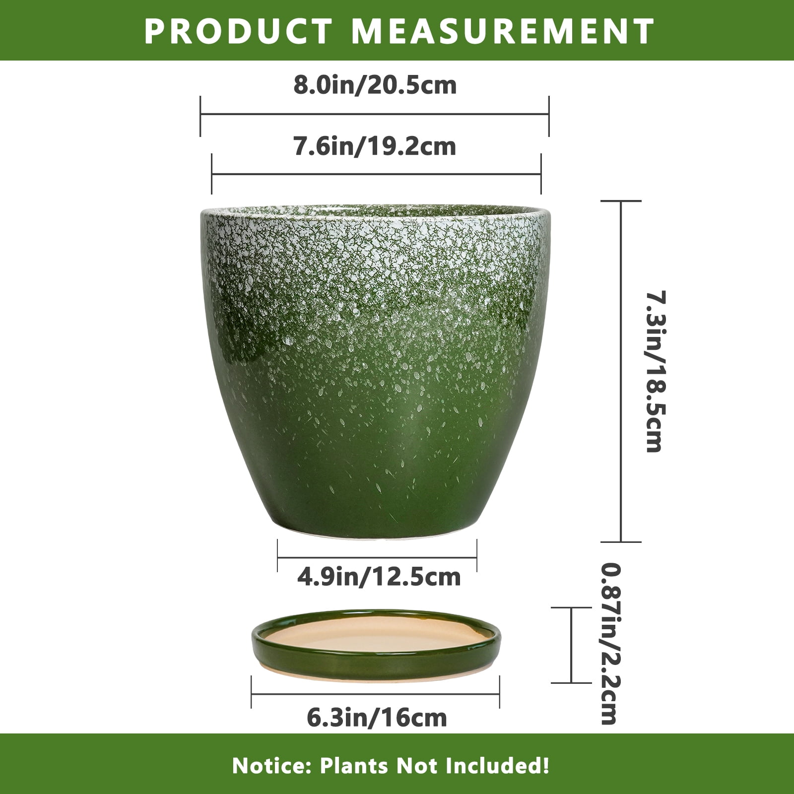 EPFamily 8-Inch Green Ceramic Planter with Drainage Hole and Saucer – Indoor Outdoor Drip Glaze Plant Pot for Houseplants, Snake Plant, Pothos