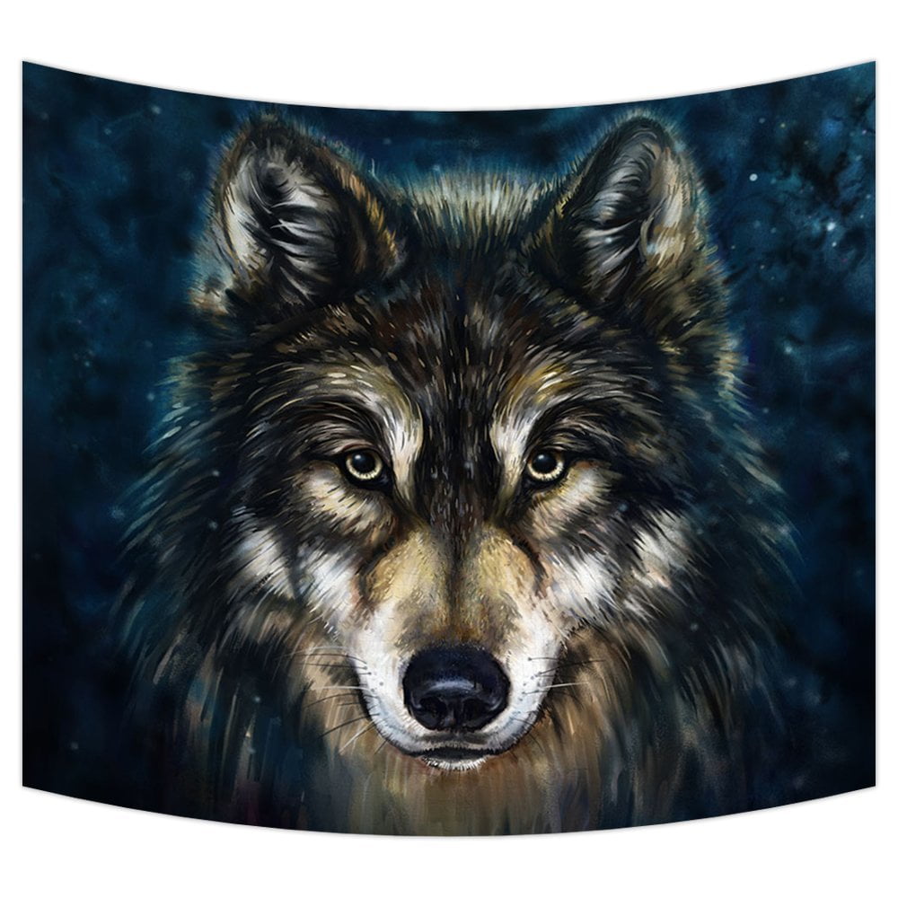 GCKG Brave Black Wolf Wall Art Tapestries Home Decor Wall Hanging
