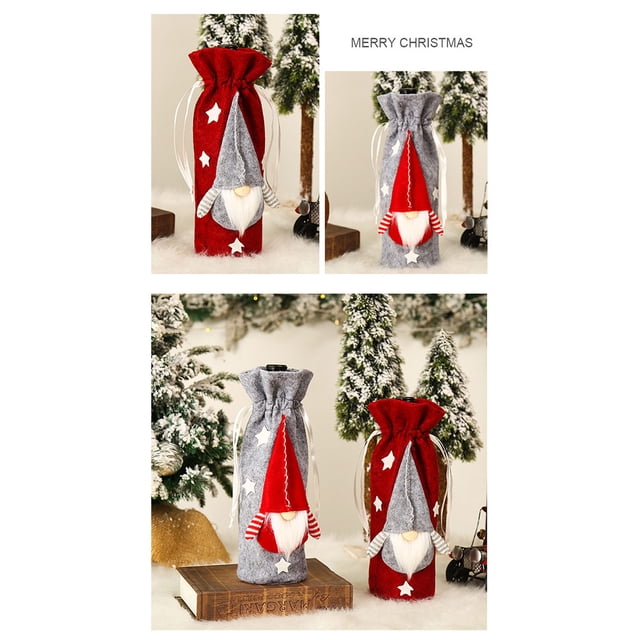 Wine Bottle Cover Drawstring Three-dimensional Stocking Christmas Non-woven Fabrics Clothes Bag Wedding Props Gift Accessories Gray
