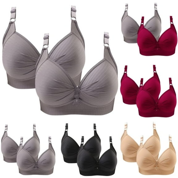 ATENAR 2PC Wireless Bras for Women,Womens Bras,Comfort Fit,Soft,Solid,Nylon,Gray,XL(US:10)