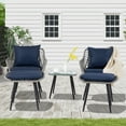 thumbnail image 3 of Ainfox 5-Piece Patio Bistro Furniture Set,Outdoor Wicker Rattan Chat Conversation Set for Porch,Balcony,Backyard,Apartment,Balcony,Square Tempered Glass Coffee Table,Grey/Blue, 3 of 6