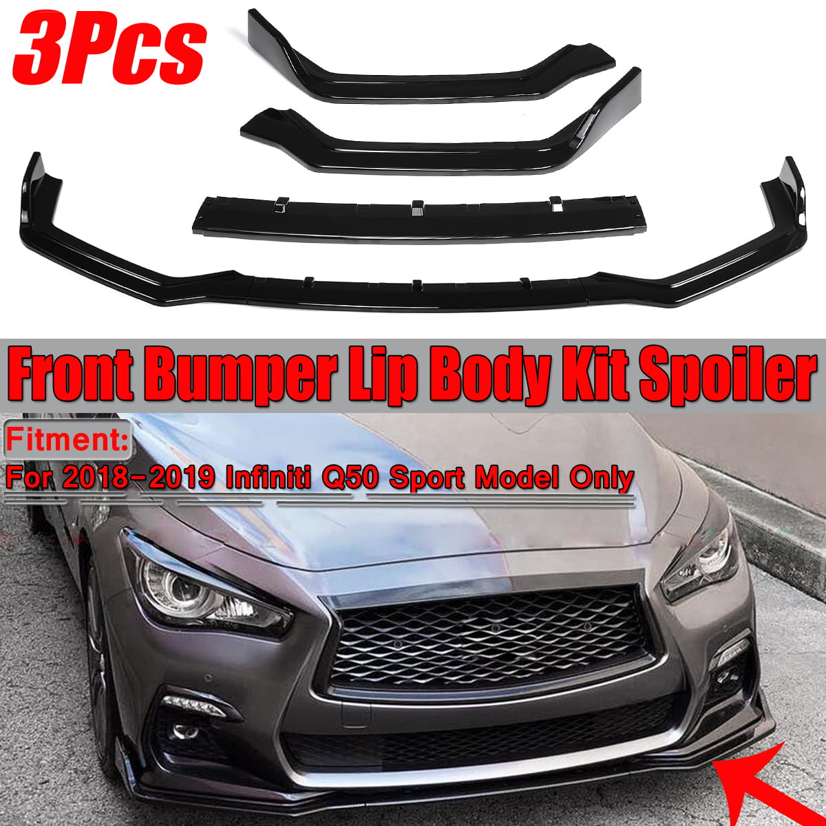JOYOTO 3PCS Front Bumper Lip Splitter Fit for Infiniti Q50 2018 2019 2020 2021 Sport Model JDM Style Air Dam Chin Spoiler Body Kit,Carbon Fiber Look 