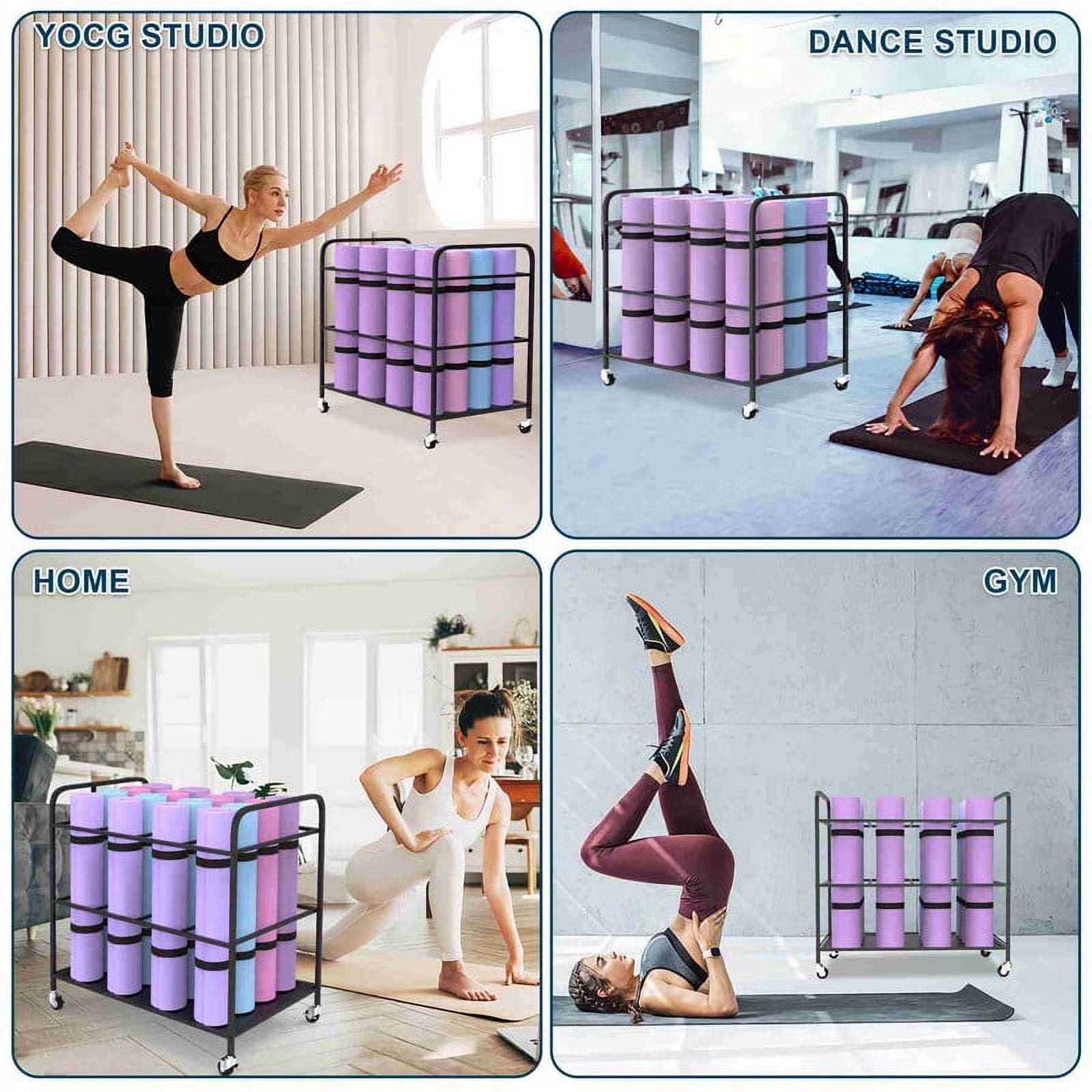 MOUMISS Yoga Mat Storage Rack with Wheels Yoga Mat Holder Home Gym Storage Rack for Foam Roller Dumbbell Kettlebells