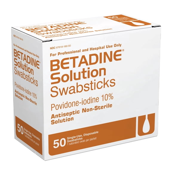 Betadine 10% Povidone-Iodine Swabsticks - 50 Single Use Sticks, Topical Antiseptic Brown Solution Swabstick 1ct (Box of 50)
