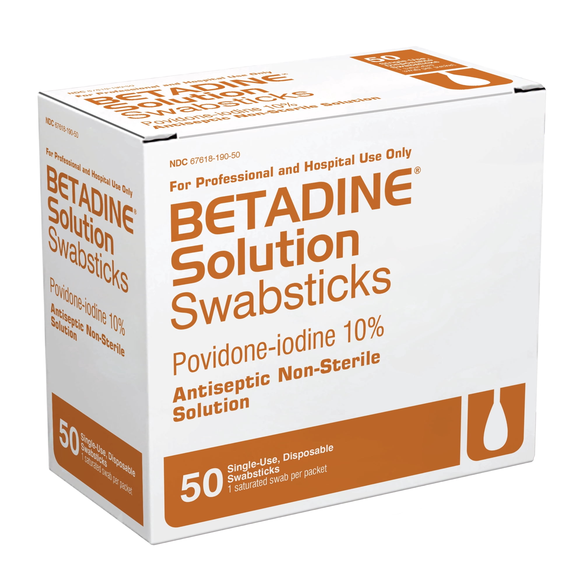 Betadine 10% Povidone-Iodine Swabsticks - 50 Single Use Sticks, Topical Antiseptic Brown Solution Swabstick 1ct (Box of 50)