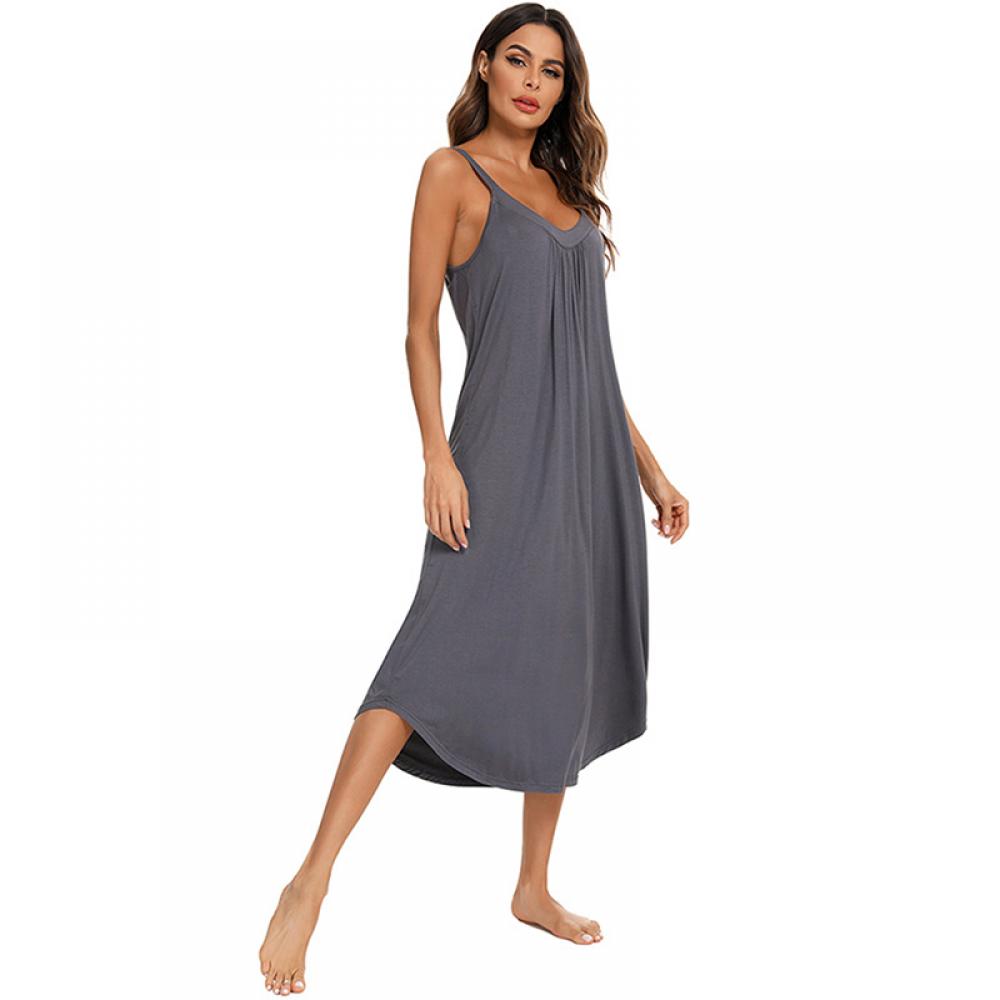 Nightgowns for Women Sleeveless Long Sleepwear Cotton V Neck Full Slip ...