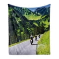 thumbnail image 1 of Mountain Soft Flannel Fleece Blanket, Bikers Riding on Mountainous Highway in the Alpine Mountains Digital Art Print, Cozy Plush for Indoor and Outdoor Use, 60" x 80", Hunter Green, by Ambesonne, 1 of 6