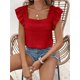thumbnail image 2 of Camisa de manga corta con volantes para mujer, jersey de cuello cuadrado, Blusa plisada, Tops de estilo dulce, informal, diario, Verano, 2 of 5