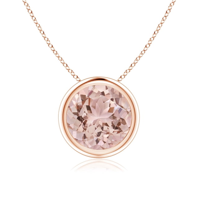 Angara Collier en Morganite Naturelle - Pendentif Solitaire Rond avec Lunette de 1,65 ct en Or Rose 14K pour Femmes