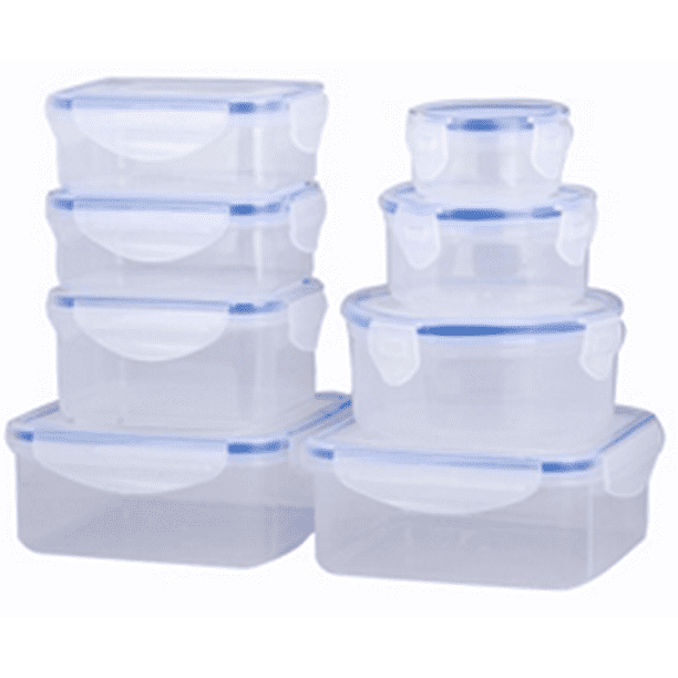 16 Piece Plastic Food Storage Containers Set, Clear Lids