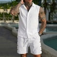 thumbnail image 5 of Purcolt Men's 2 Piece Shorts Set Dressy Casual Sleeveless Button Down Shirts and Elastic Waisted Shorts Outfits Summer Comfortable Beach Sweatsuit, 5 of 8