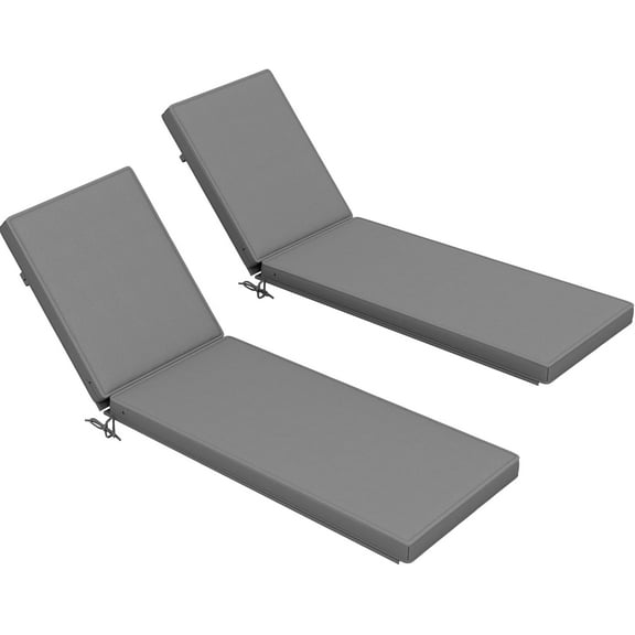 XgoodX Outdoor Chaise Lounge Cushions Set of 2, 72 x 21 x 3 in Patio Recliner Chair Pads, Fade-Resistant Sun Lounger Cushions with Removable Covers for Poolside, Deck, Lawn, or Beach Chairs,Gray