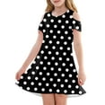 thumbnail image 3 of Girls' Summer Dress Kids 2025 Polka Dot Cold Shoulder Dress Cute Casual Summer Dresses for Kids Lightweight and Breathable ,Sie:130, 3 of 7