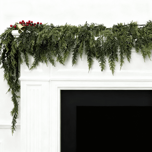 5.9ft Artificial Green Cedar Garland, Faux Cedar Needles Garland for Christmas Fireplace, Home, Indoor and Outdoor Decorations,Holiday Mantle, Door, and Wall Decor|YISHFHP