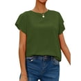 thumbnail image 1 of Women Strappy Back Cutout Short Sleeve Round Neck Plain Tee Shirt, 1 of 5