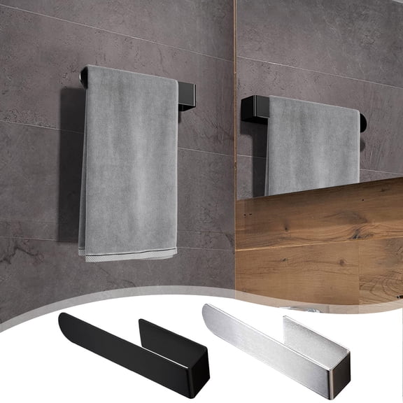 RFUGUG Hand Towel Holder/Hand Towel Ring/Hand Towel Bar - Self Adhesive Bathroom Towel Bar Stick on Wall, SUS 304 Stainless Steel Brushed, Black/Sliver