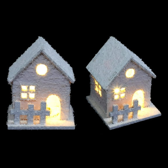 PAMINGONO 2Pcs Wooden Christmas House White Luminous Decorative Xmas Desktop Ornament with Wood and Synthetic Material for Luminous Snow House Adornment 11.8x7.9x3.9in